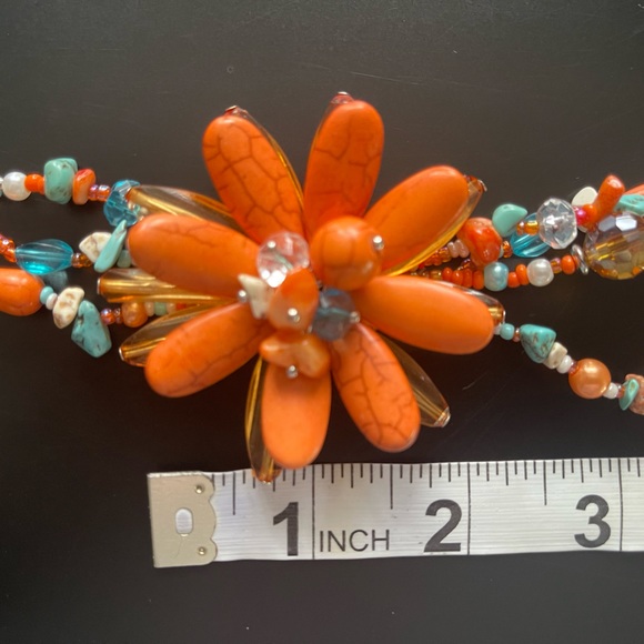 Simulated Orange and Blue Turquoise Necklace - Picture 2 of 3